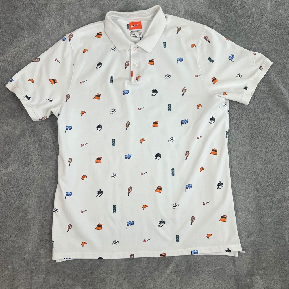 Nike Tennis Veneer Court Polo Mens L All-Over Print Golf Preppy Performance